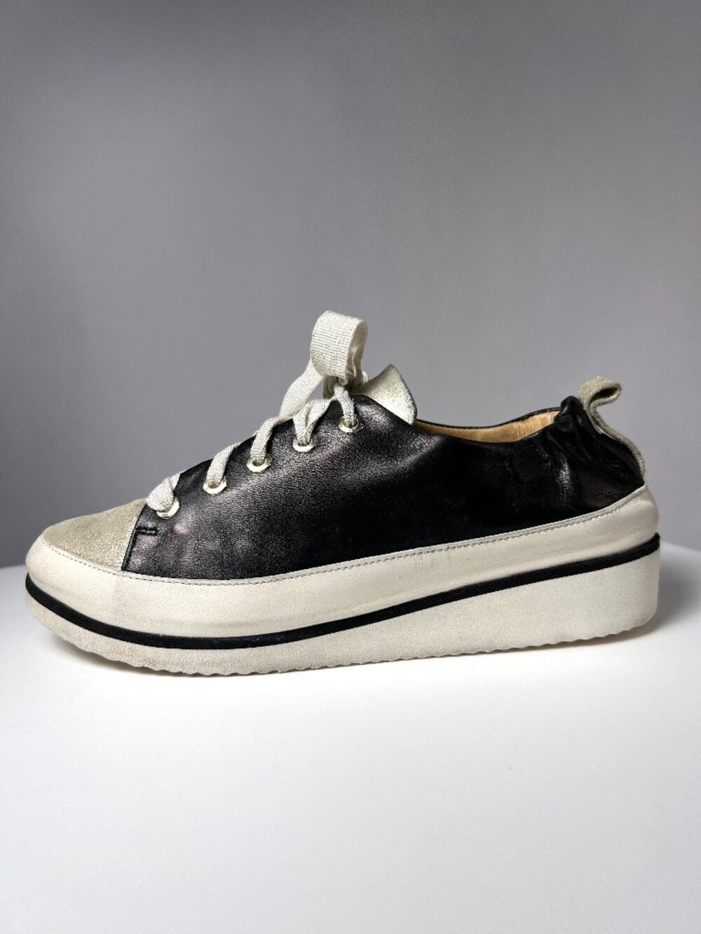 RON WHITE Nova Onyx and Platino Leather Sneakers Sz 6US 36EU Made in Italy